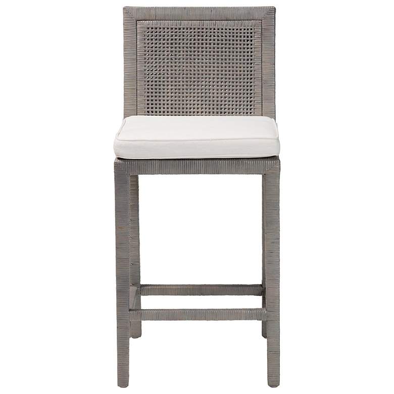 Image 3 bali & pari Sofia French Gray Rattan Counter Stool with Cushion more views