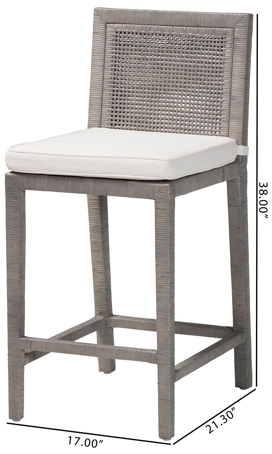 bali & pari Sofia French Gray Rattan Counter Stool with Cushion