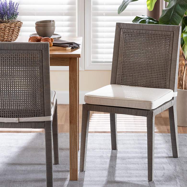 Image 1 bali & pari Sofia Rattan Handwoven Wicker Grey Dining Chair with Cushion
