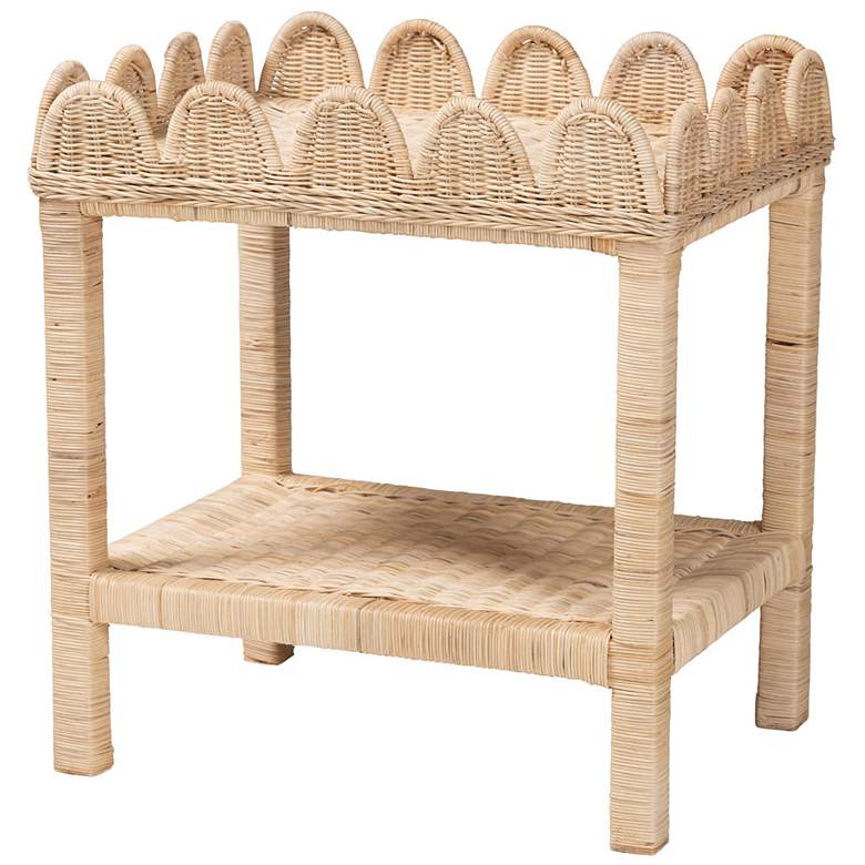 Image 2 bali & pari Sumana Bohemian Scallop Natural Rattan and Mahogany Side Table