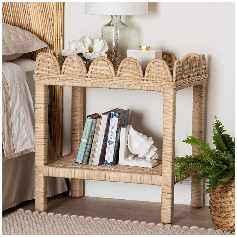 Image 1 bali & pari Sumana Bohemian Scallop Natural Rattan and Mahogany Side Table