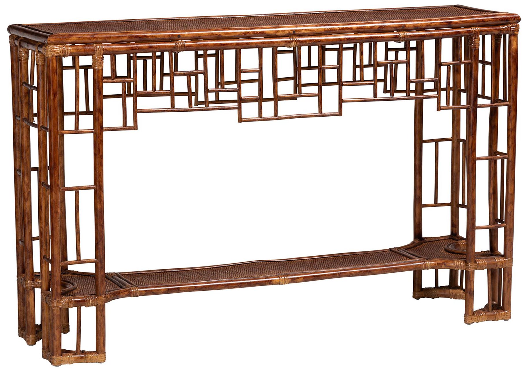 Image 2 bali & pari Tahlia Marbled Tortoise Natural Rattan Console Table