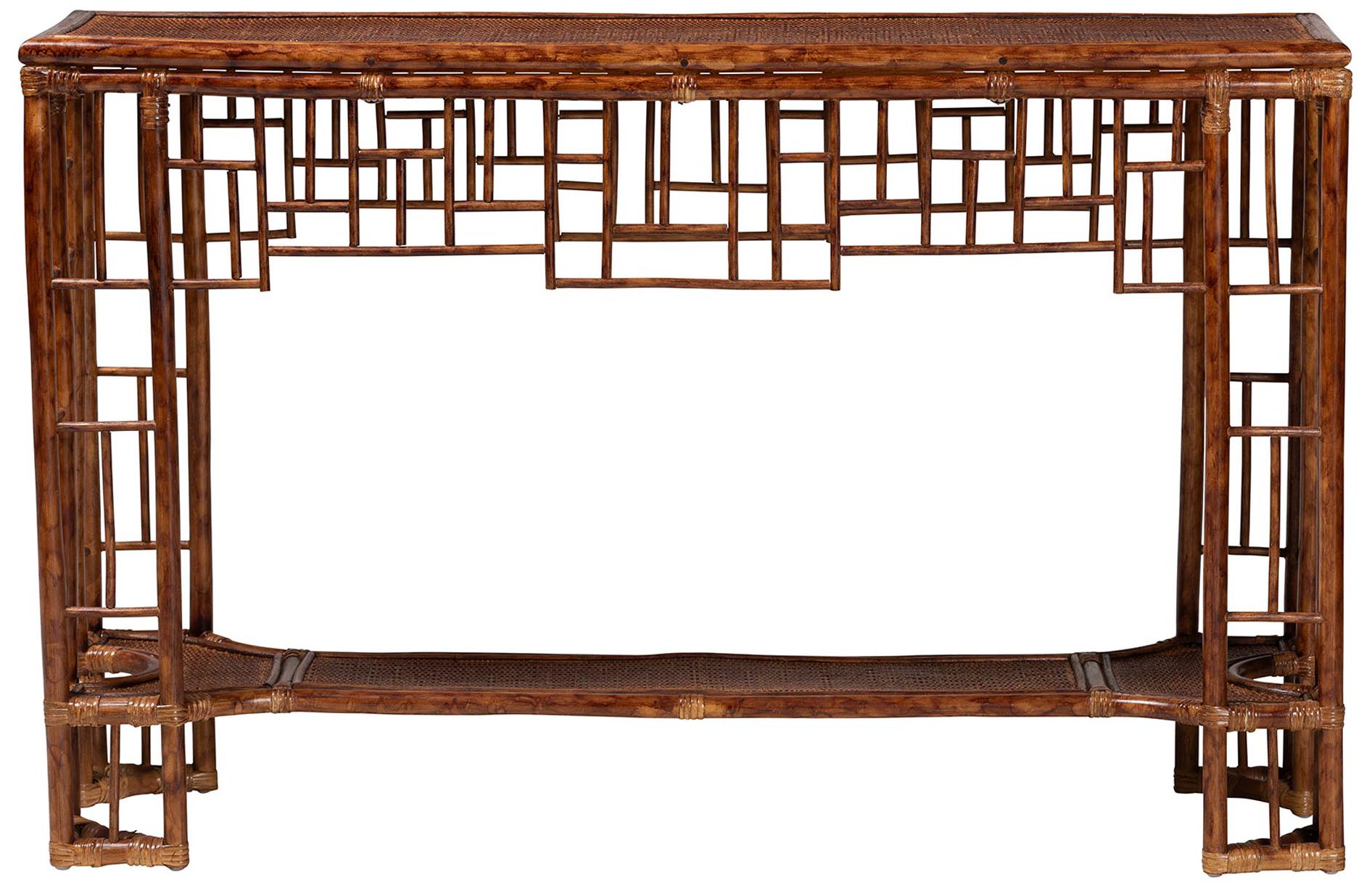Image 3 bali & pari Tahlia Marbled Tortoise Natural Rattan Console Table more views