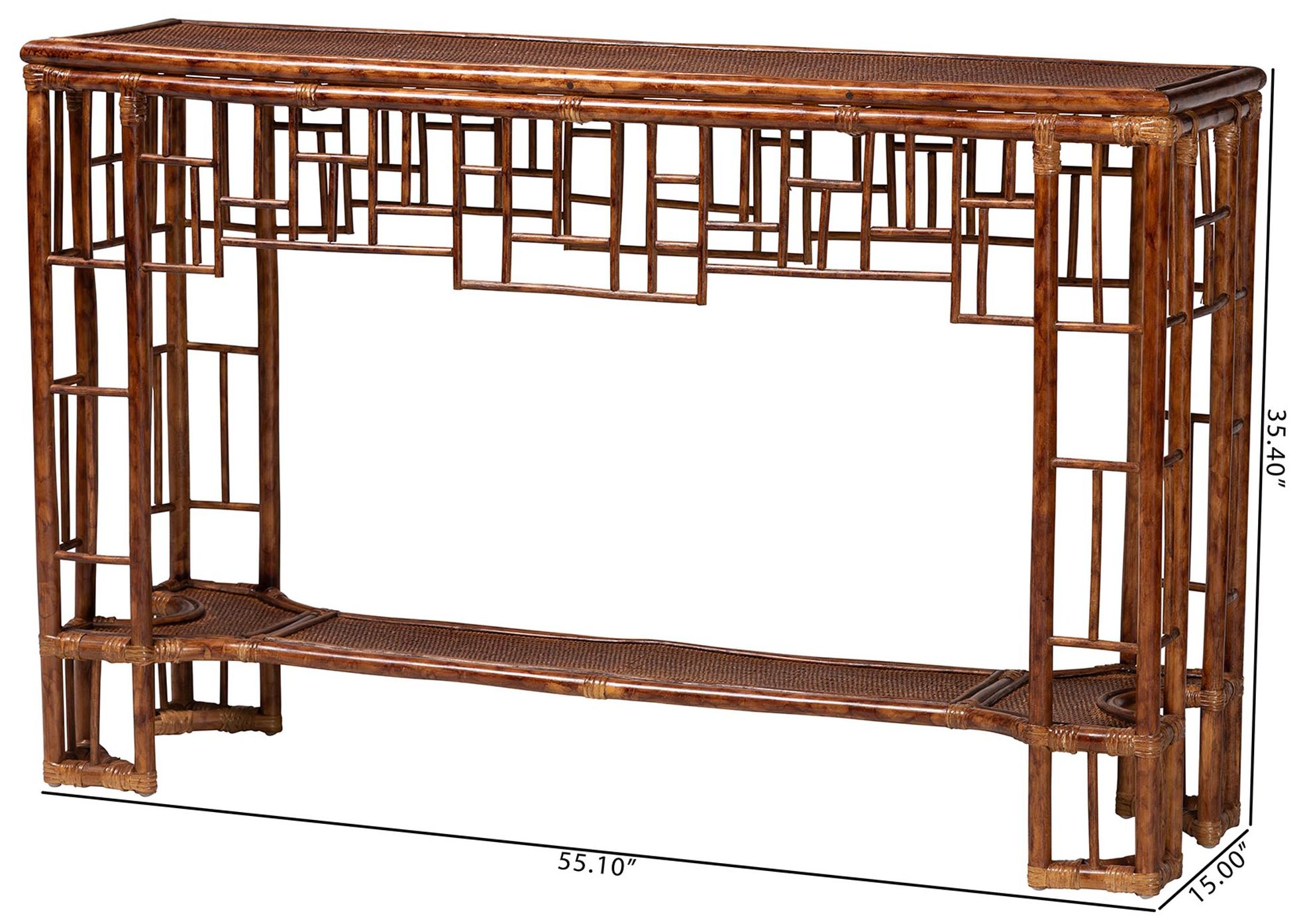 Image 7 bali & pari Tahlia Marbled Tortoise Natural Rattan Console Table more views