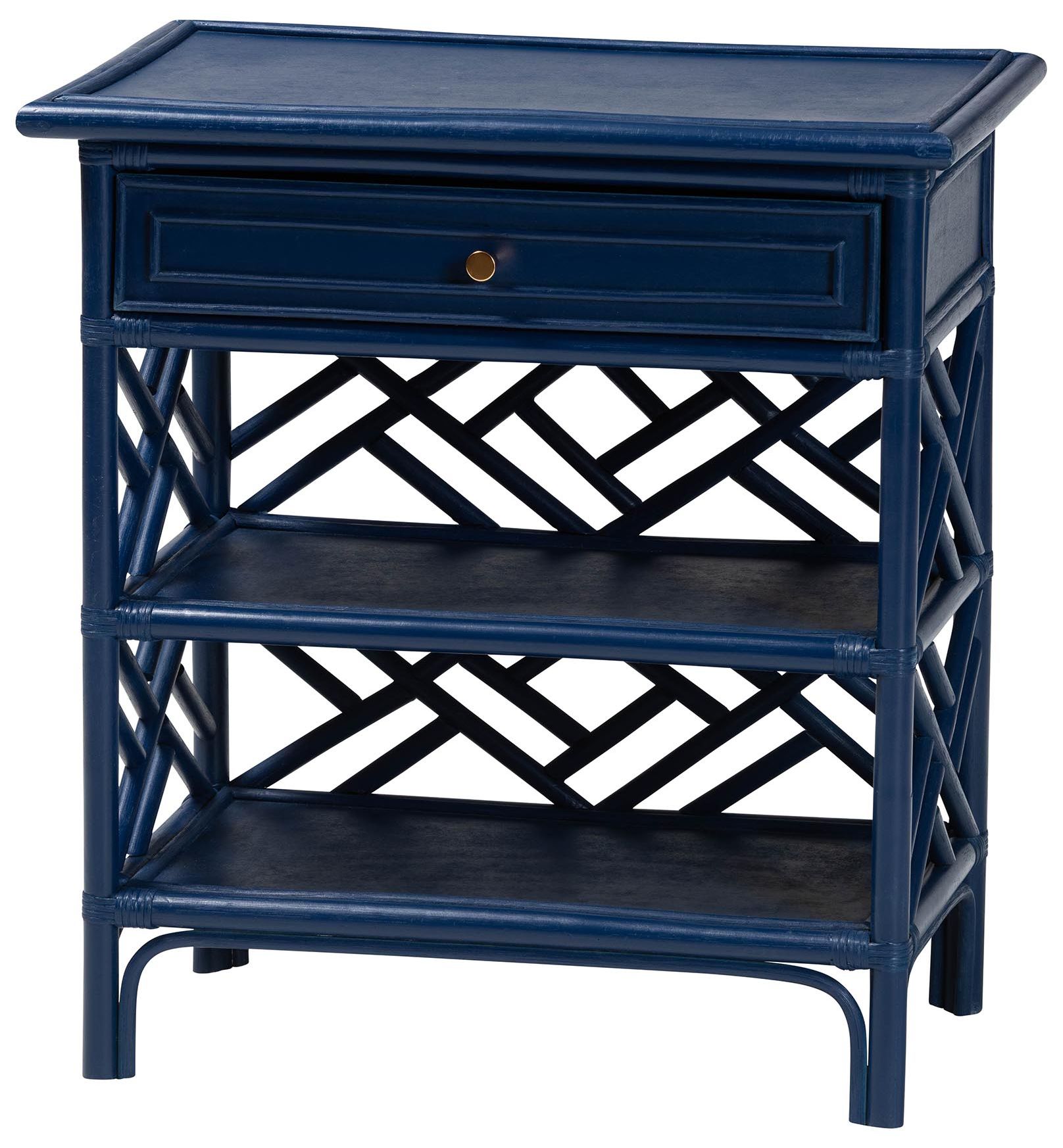 Image 2 bali & pari Tiaret Blue Natural Rattan Nightstand with Drawer and Shelves