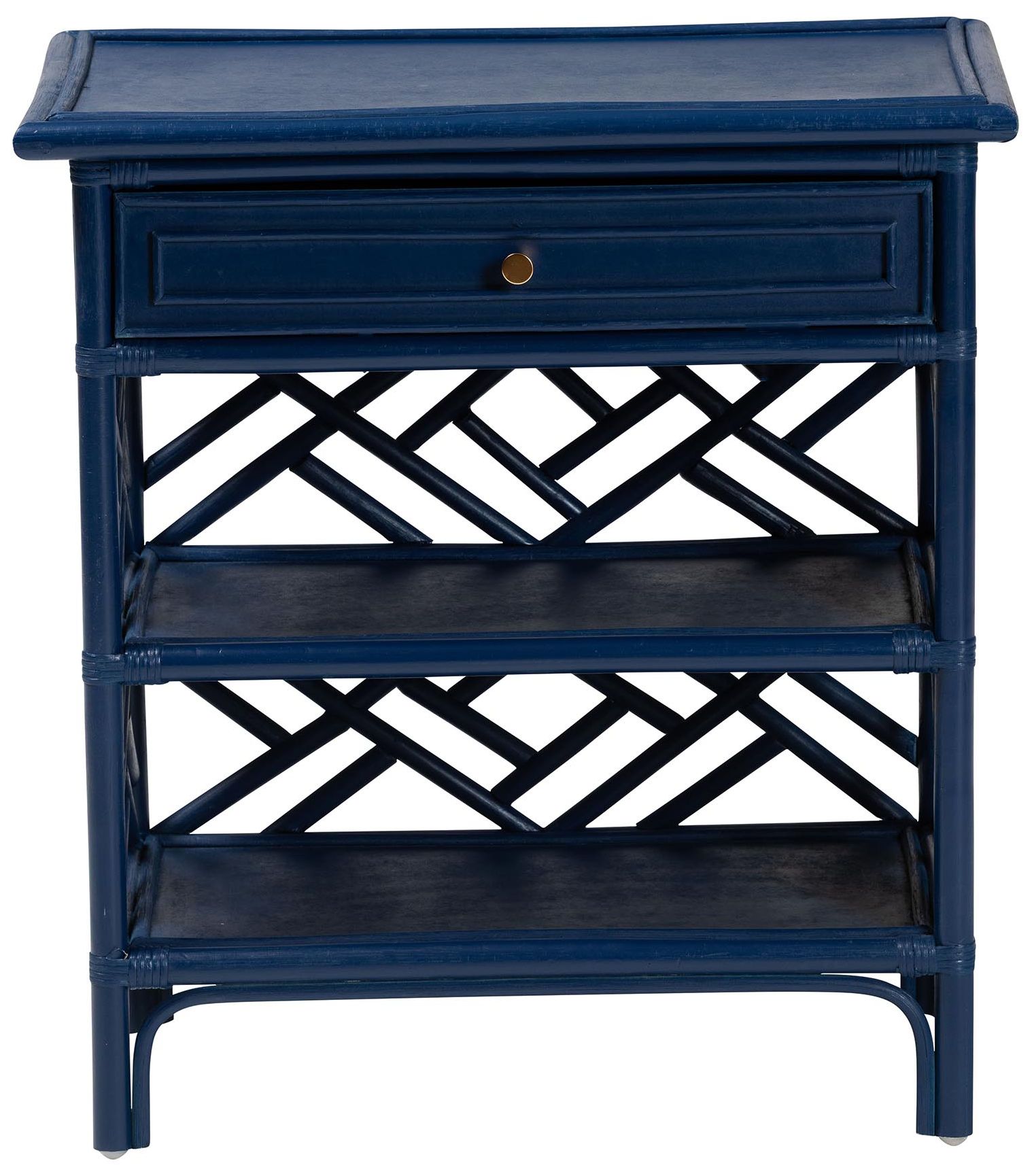 Image 4 bali & pari Tiaret Blue Natural Rattan Nightstand with Drawer and Shelves more views