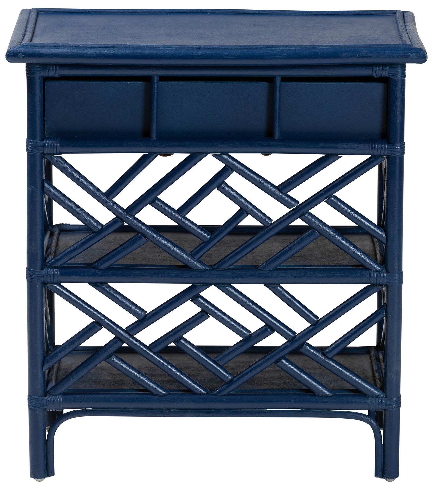 Image 6 bali & pari Tiaret Blue Natural Rattan Nightstand with Drawer and Shelves more views