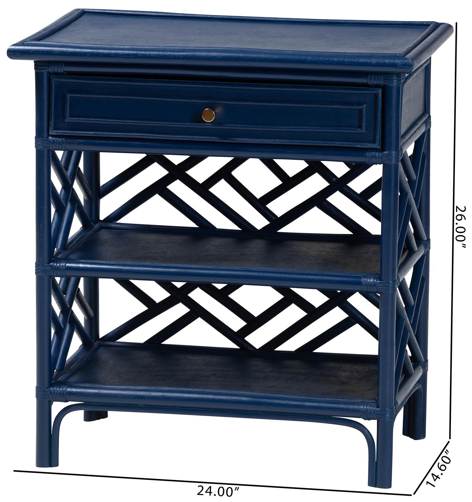 bali & pari Tiaret Blue Natural Rattan Nightstand with Drawer and Shelves