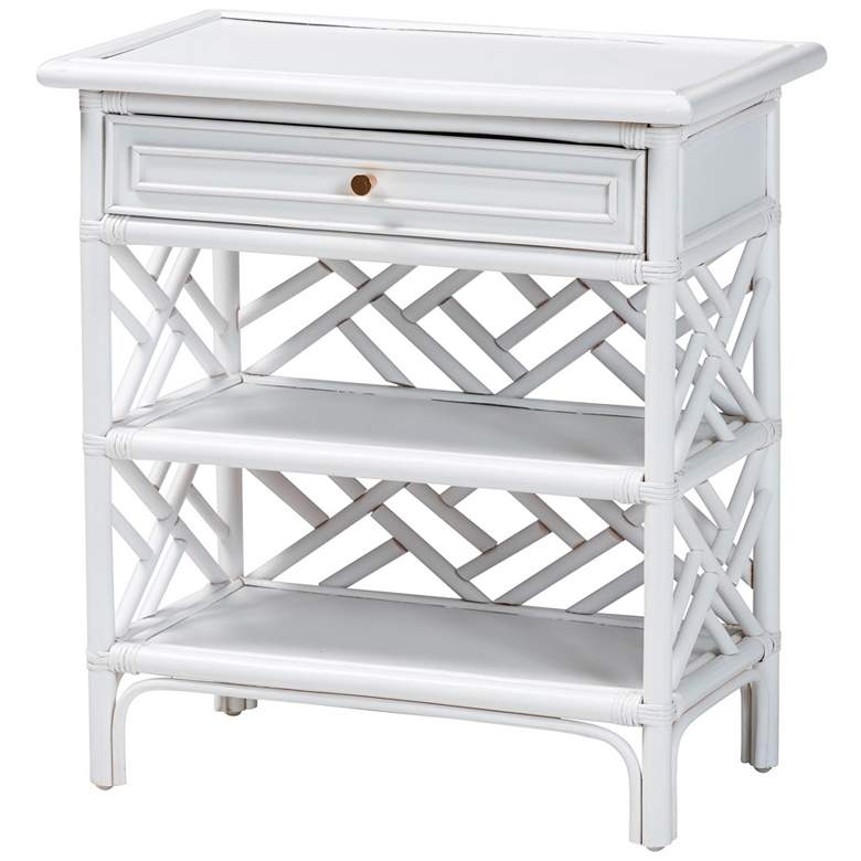Image 2 bali & pari Tiaret White Natural Rattan Nightstand with Drawer and Shelves