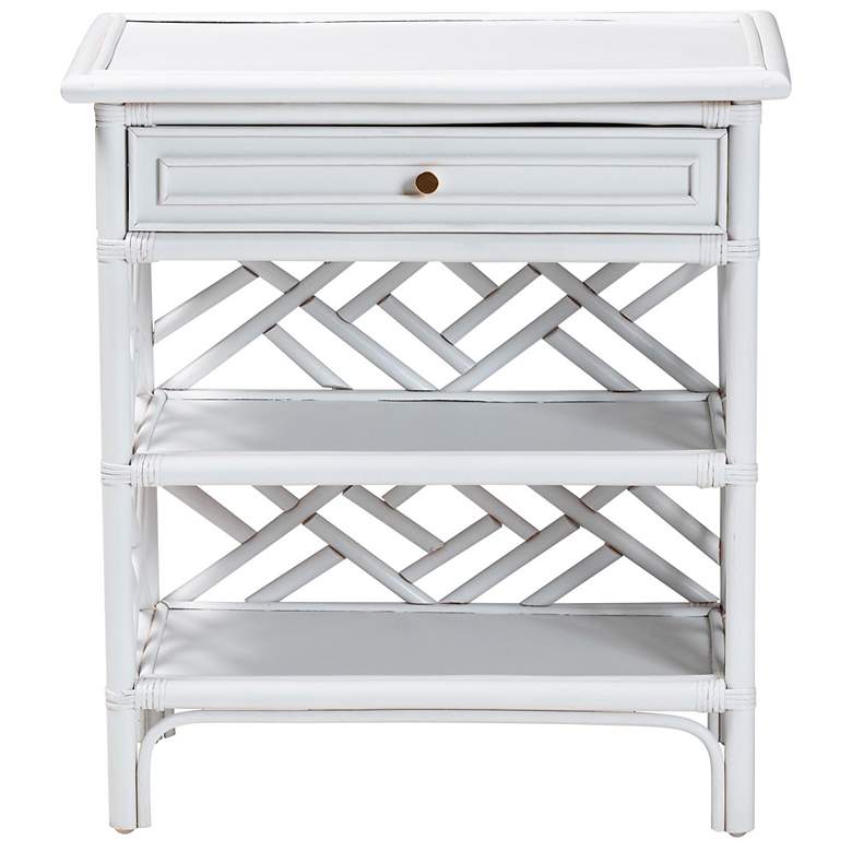 Image 4 bali & pari Tiaret White Natural Rattan Nightstand with Drawer and Shelves more views