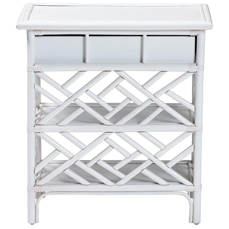 Image 6 bali & pari Tiaret White Natural Rattan Nightstand with Drawer and Shelves more views