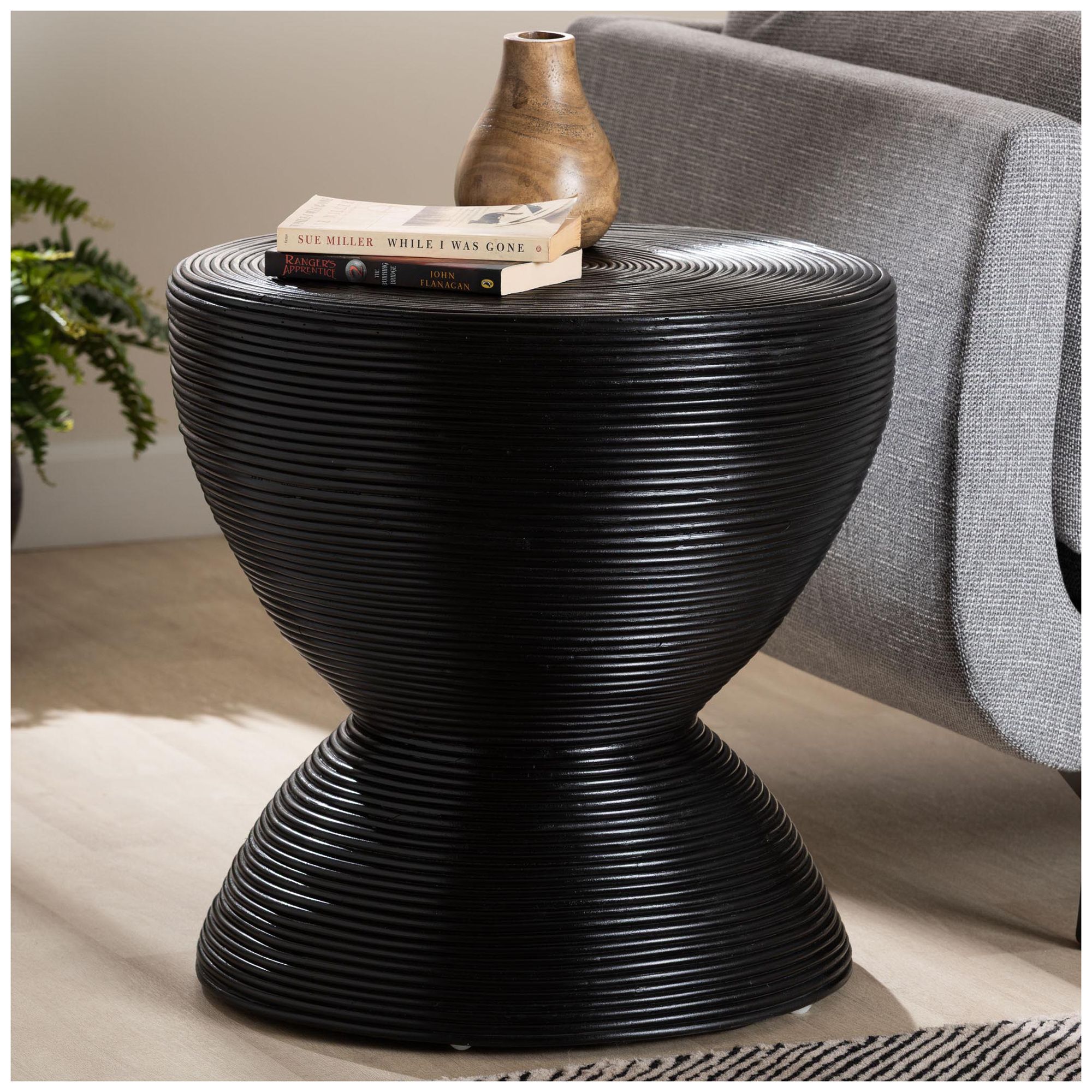 Image 3 bali & pari Tokyo Black Laminated Natural Rattan Side Table more views