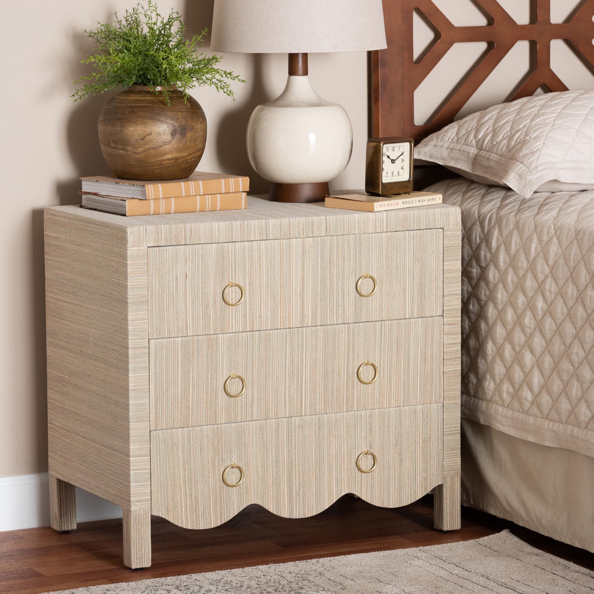Thumbnail1 of bali & pari Umika Grasscloth Nightstand - 3 Drawer Accent Chest