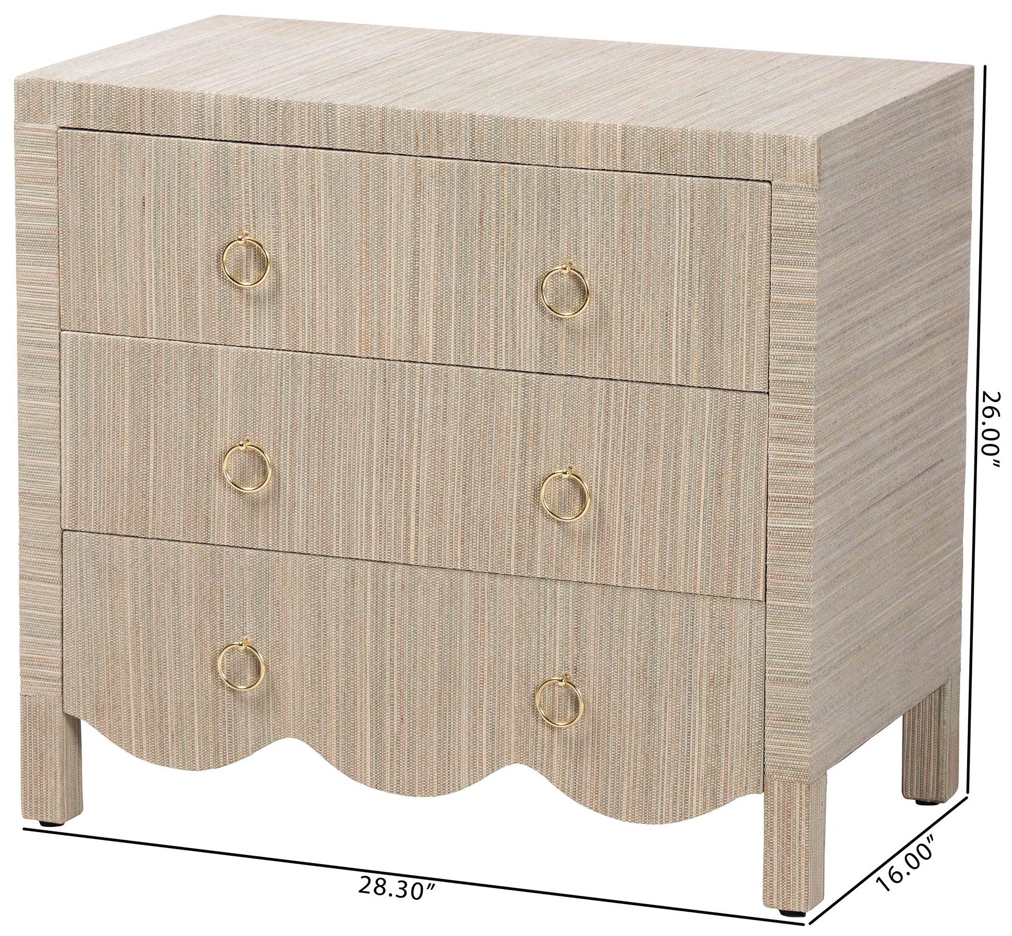 bali & pari Umika Grasscloth Nightstand - 3 Drawer Accent Chest