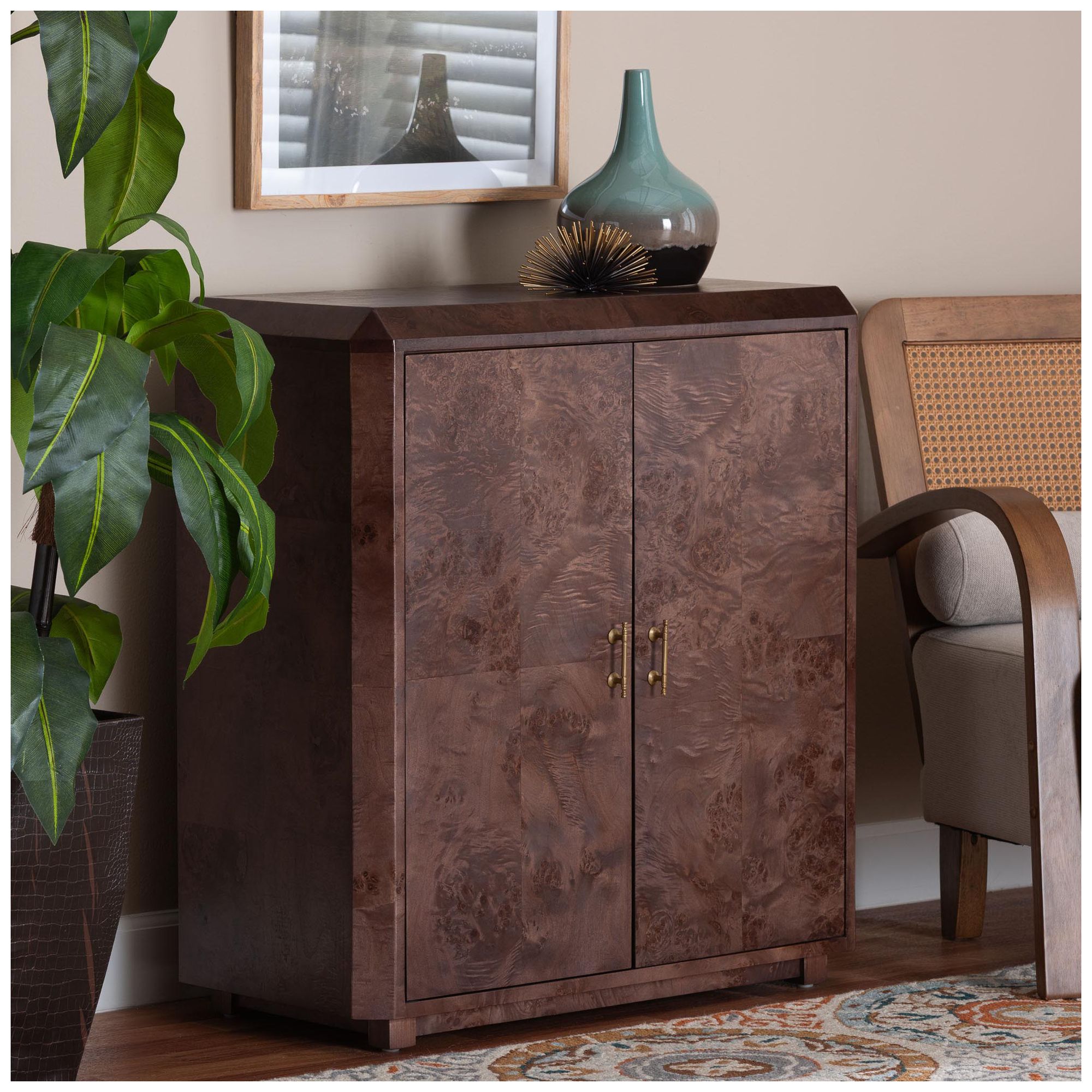 Image 2 bali & pari Valora Real Burl Wood Storage Cabinet in Dark Walnut Brown more views