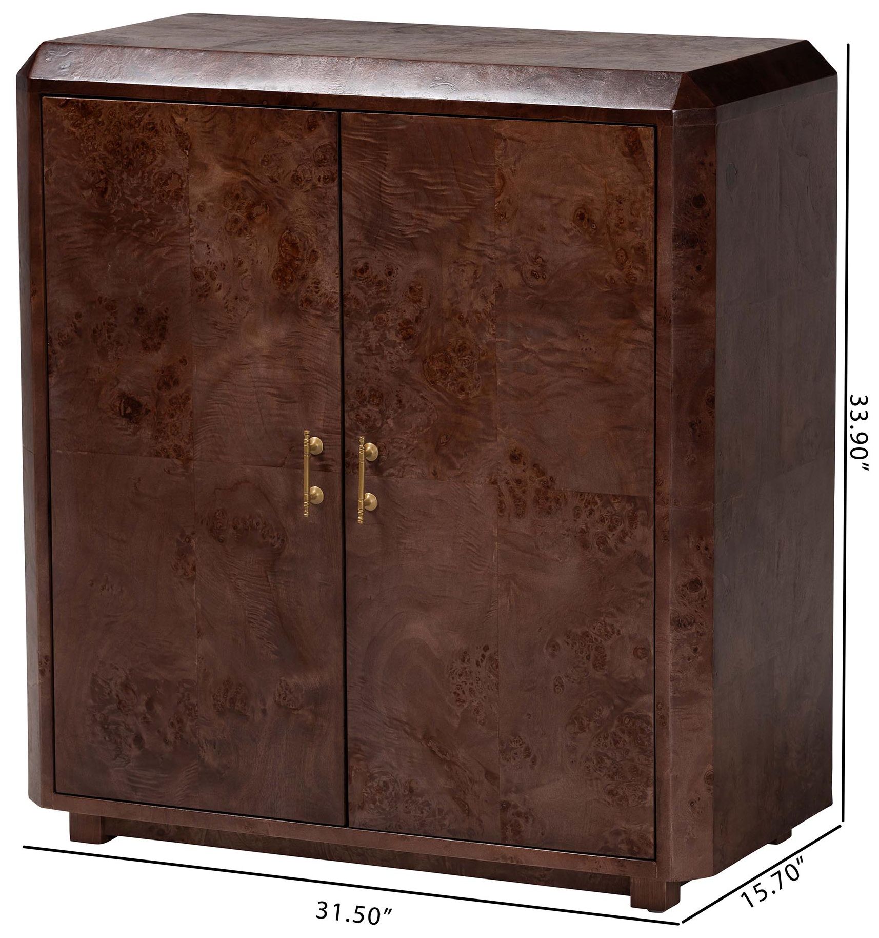 bali & pari Valora Real Burl Wood Storage Cabinet in Dark Walnut Brown
