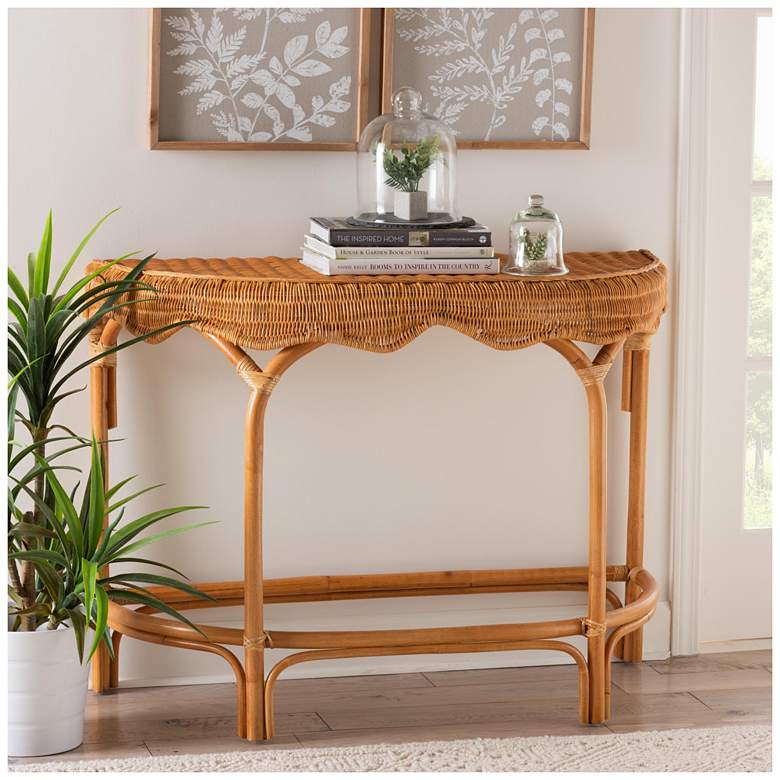 Image 1 bali & pari Wakana Modern Bohemian Natural Brown Rattan Console Table