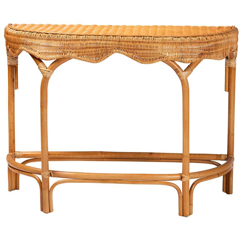 Image 3 bali & pari Wakana Modern Bohemian Natural Brown Rattan Console Table more views