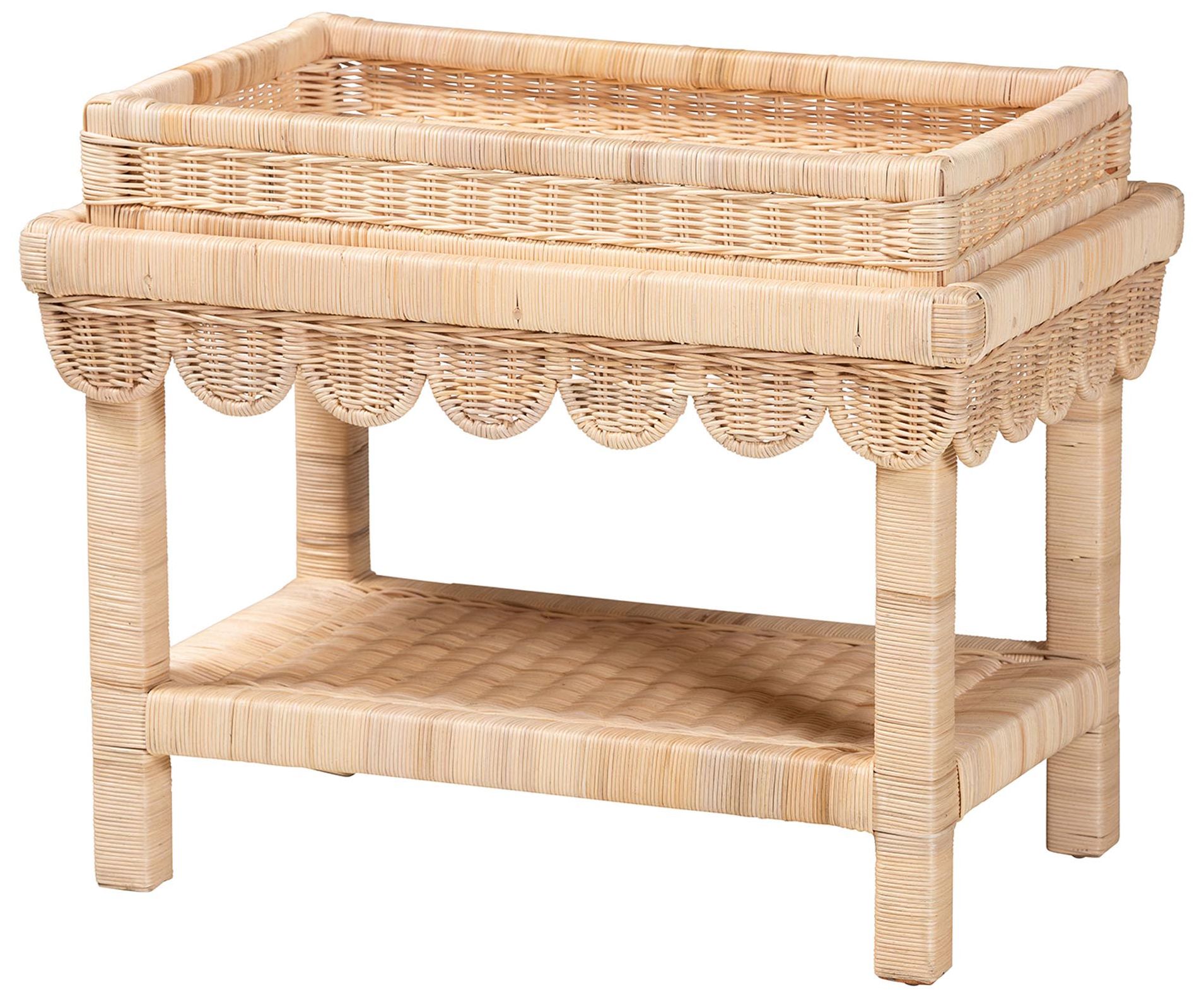 Image 2 bali & pari Weyman Scalloped Rattan End Table with Removable Tray Top