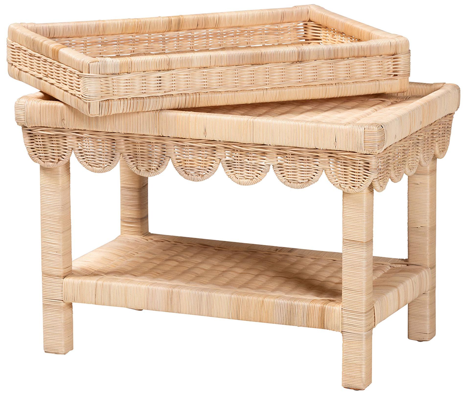 Image 3 bali & pari Weyman Scalloped Rattan End Table with Removable Tray Top more views