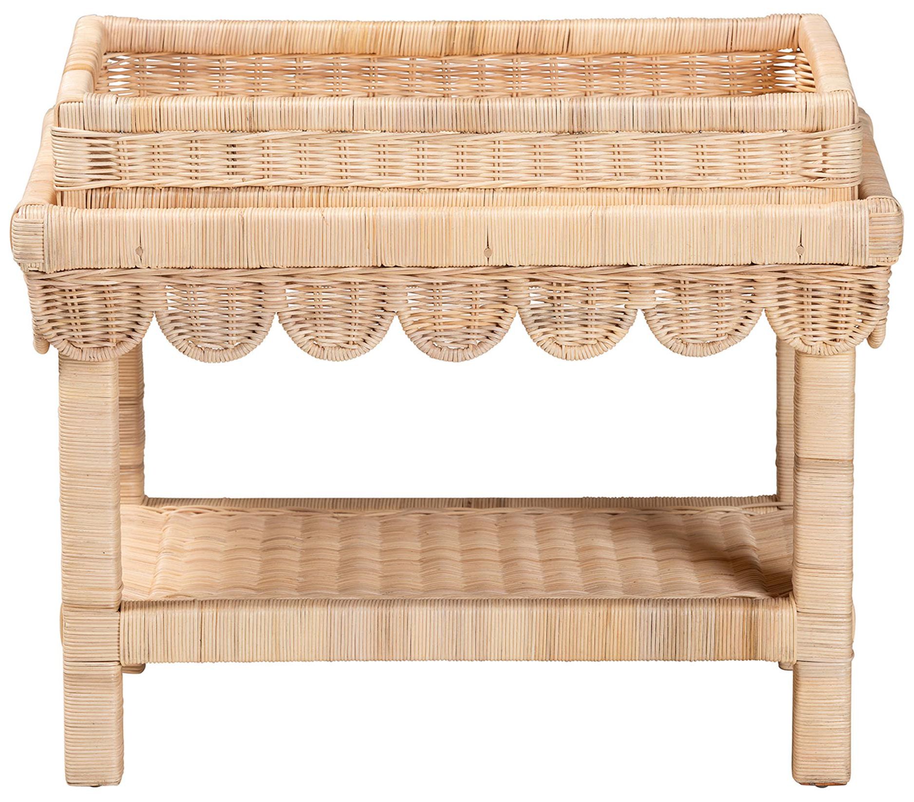 Image 4 bali & pari Weyman Scalloped Rattan End Table with Removable Tray Top more views