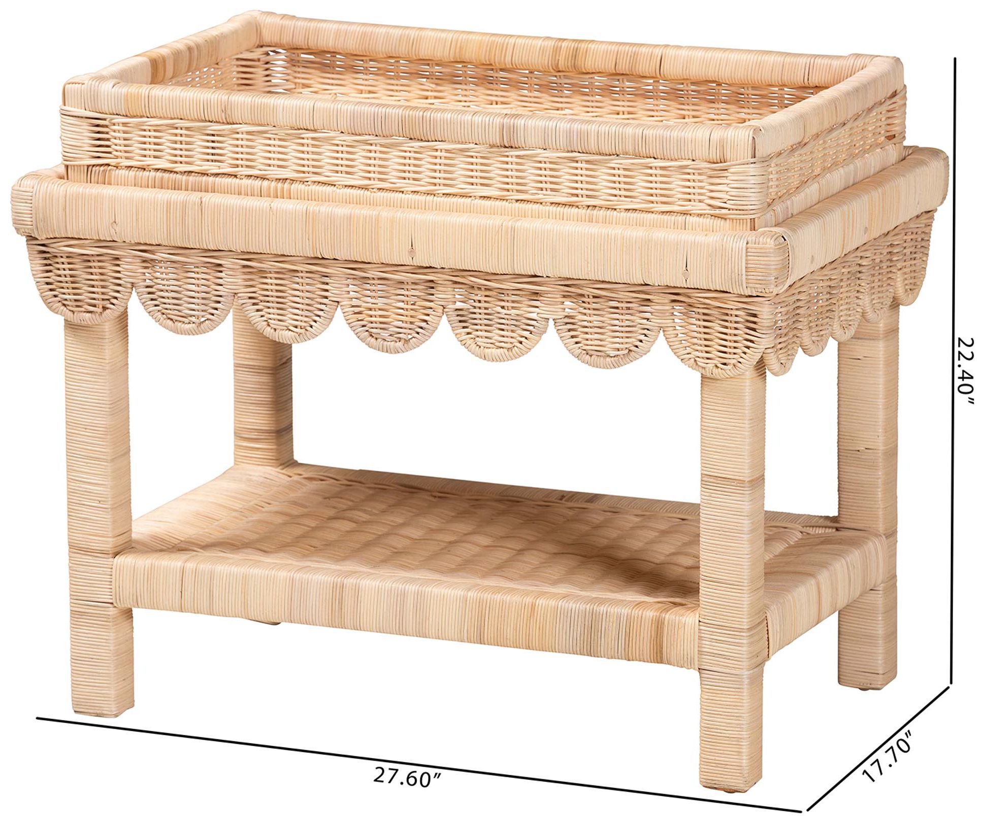 bali & pari Weyman Scalloped Rattan End Table with Removable Tray Top