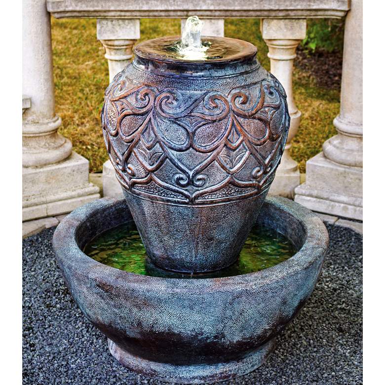 Image 1 Bali Urn 33 1/2 inch High Bronze Patina LED Outdoor Fountain
