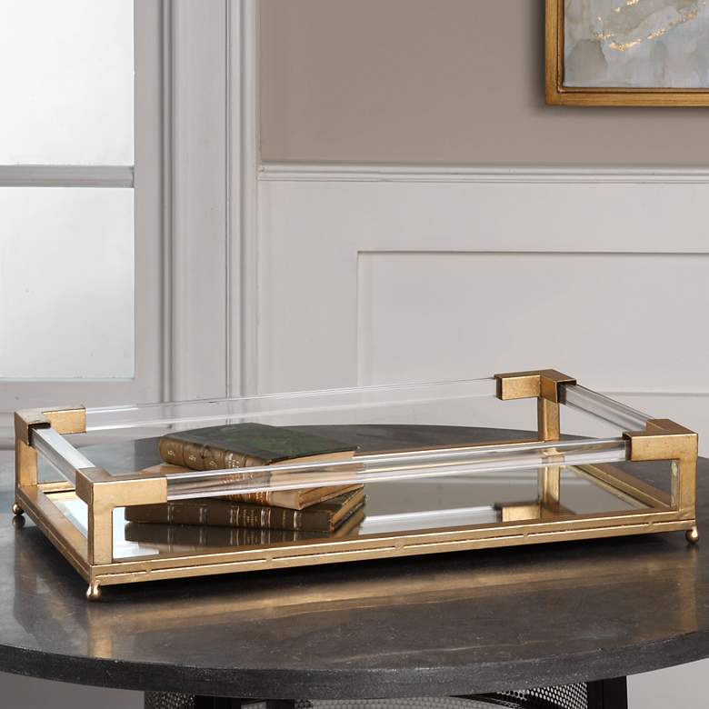 Image 1 Balkan Antique Gold Leaf Mirrored Tray with Handles
