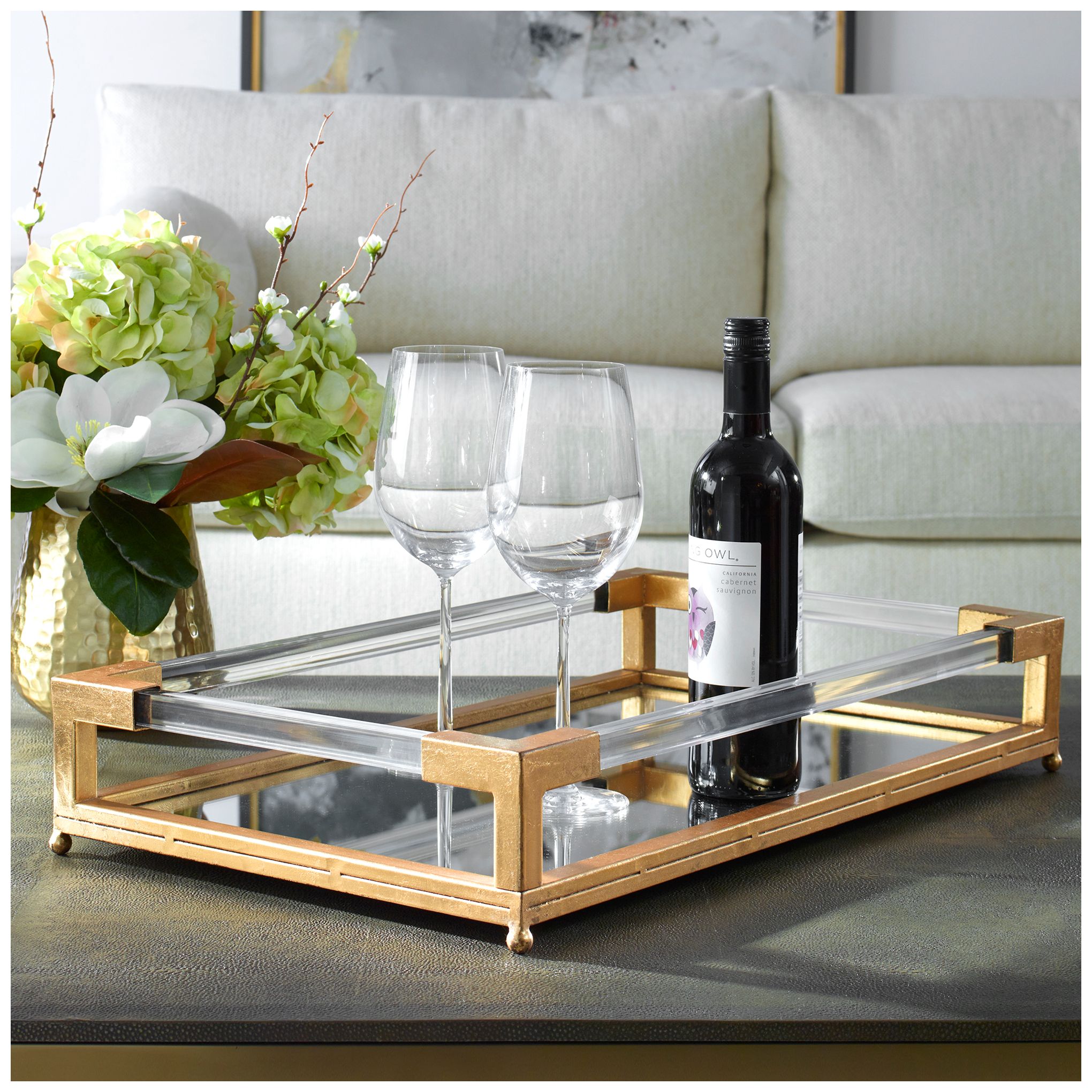 Image 5 Balkan Antique Gold Leaf Mirrored Tray with Handles more views
