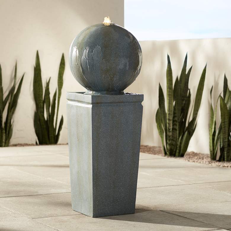 Image 1 Ball and Pillar 34 1/4" High LED Bubbler Fountain