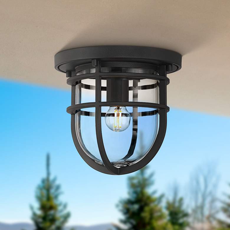 Image 1 Ballast 7 3/4" High Textured Black Outdoor Flush-Mount Ceiling Light