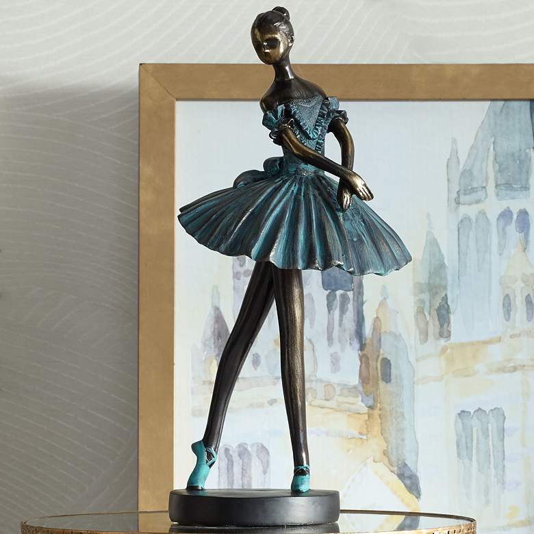 Image 1 Ballerina 12" High Verde Bronze Finish Decorative Dancer Sculpture