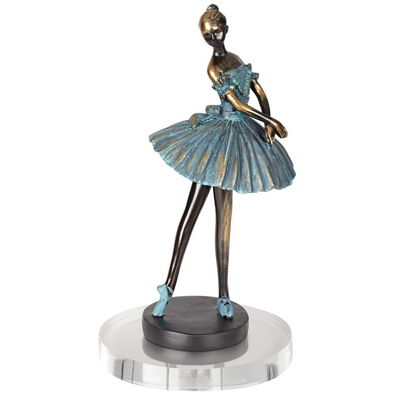 Image 1 Ballerina 12 inchH Sculpture in Verde With 7 inch Round Acrylic Riser