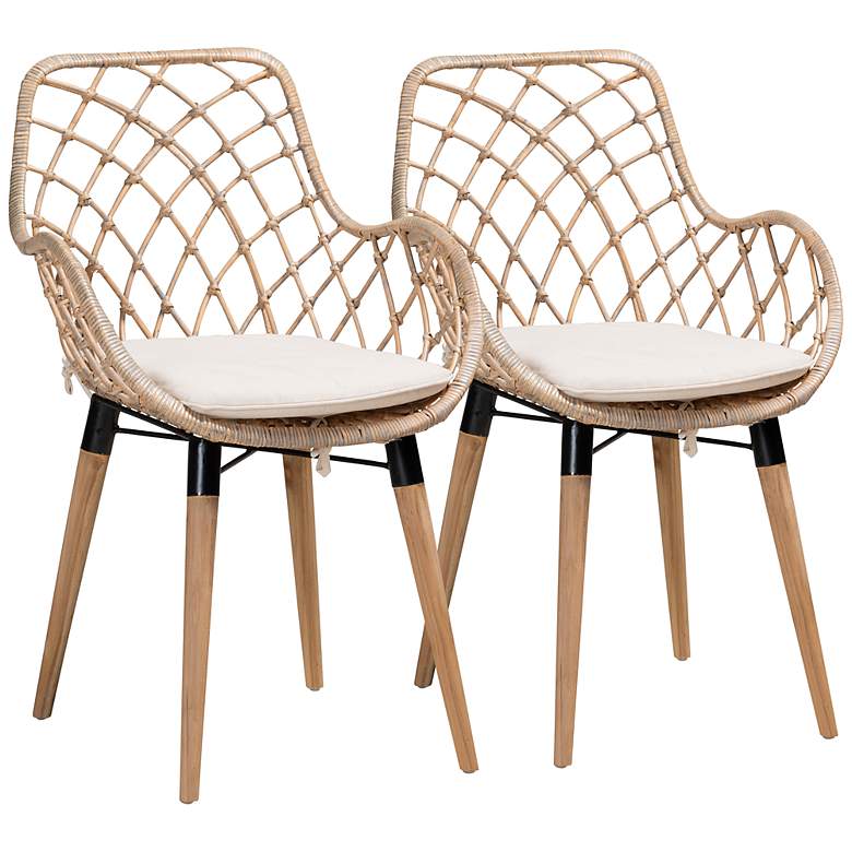Image 2 Ballerina Gray-Washed Rattan Wood Dining Chairs Set of 2