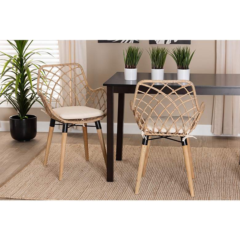 Image 1 Ballerina Gray-Washed Rattan Wood Dining Chairs Set of 2