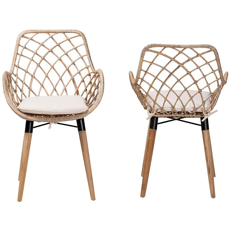Image 6 Ballerina Gray-Washed Rattan Wood Dining Chairs Set of 2 more views