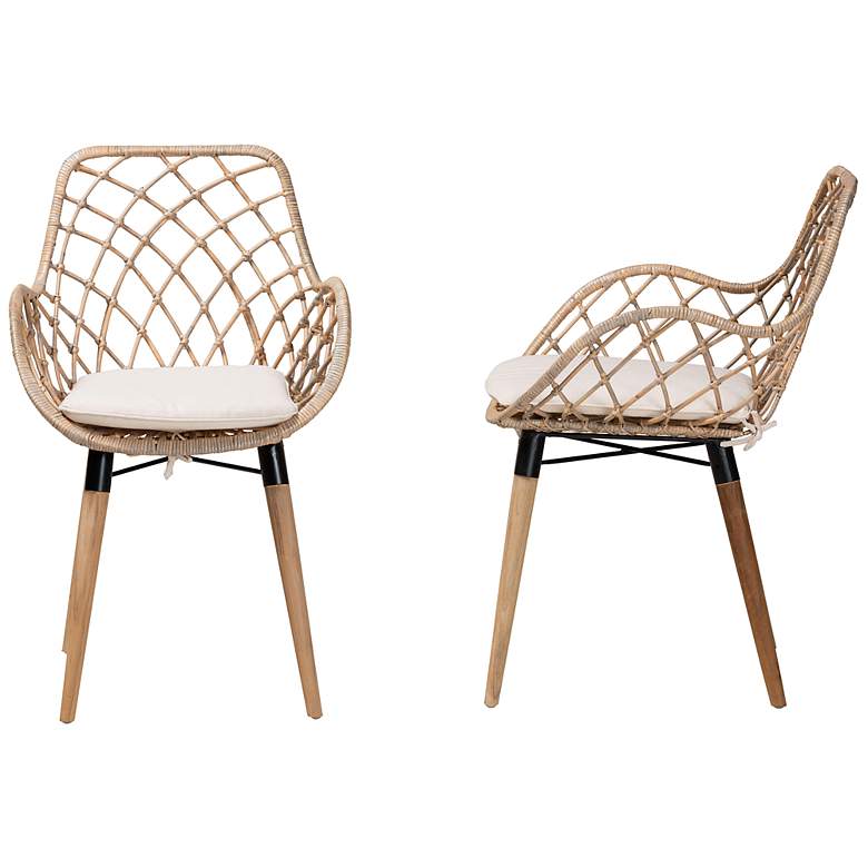 Image 7 Ballerina Gray-Washed Rattan Wood Dining Chairs Set of 2 more views