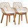 Ballerina Graywash Rattan Brown Wood Dining Chairs Set of 2