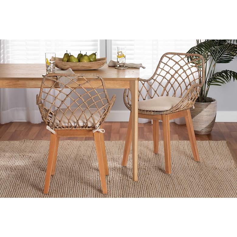 Image 1 Ballerina Graywash Rattan Brown Wood Dining Chairs Set of 2