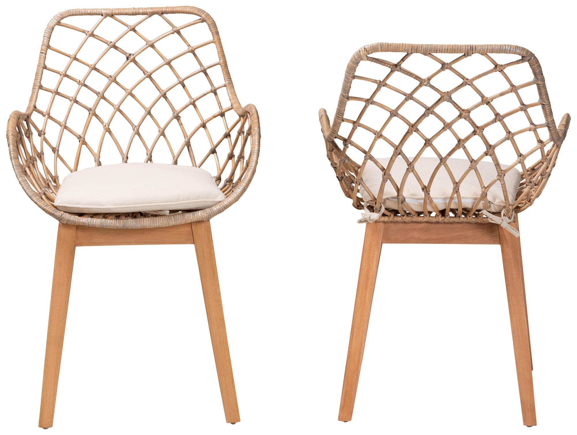 Image 6 Ballerina Graywash Rattan Brown Wood Dining Chairs Set of 2 more views