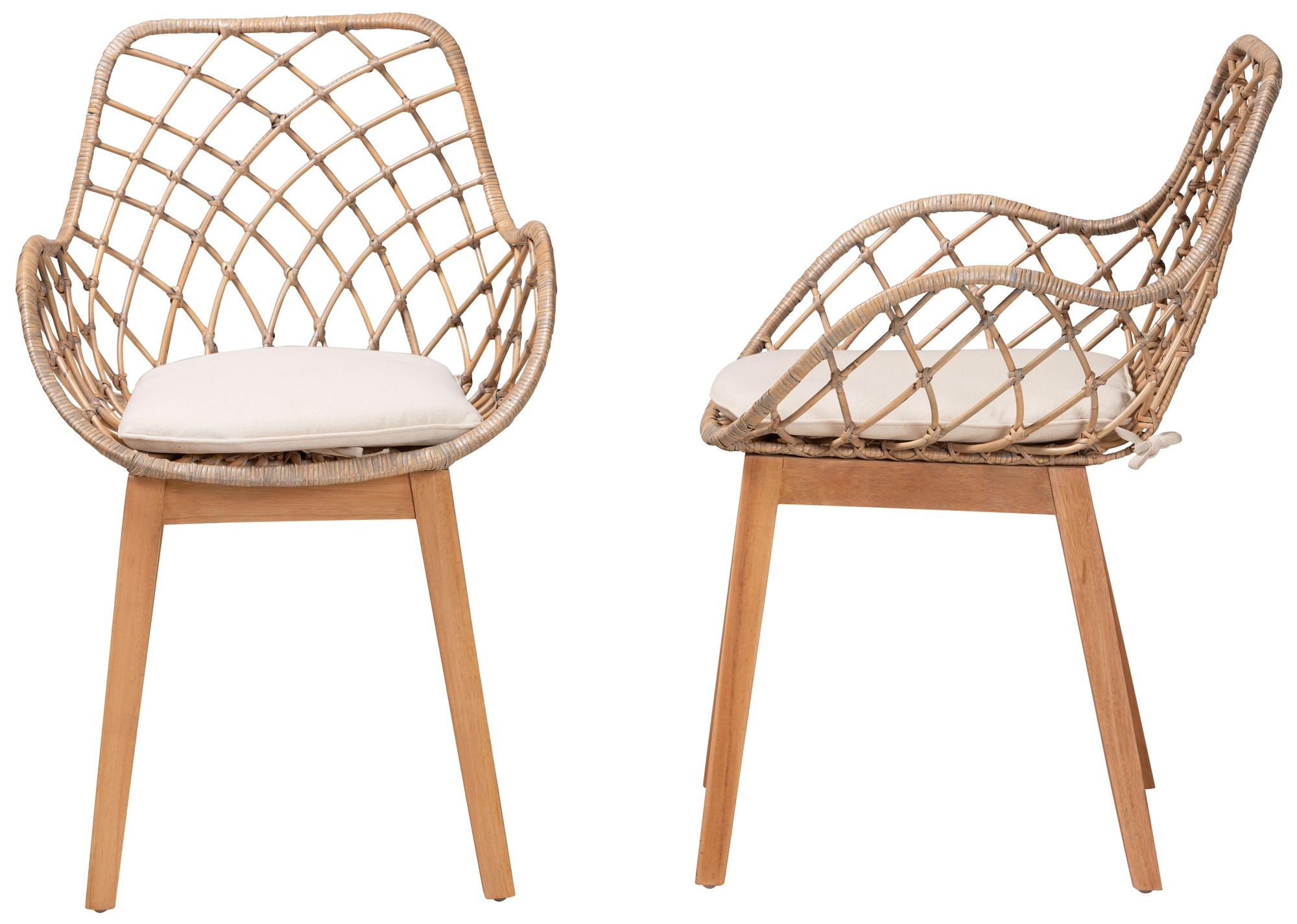 Image 7 Ballerina Graywash Rattan Brown Wood Dining Chairs Set of 2 more views