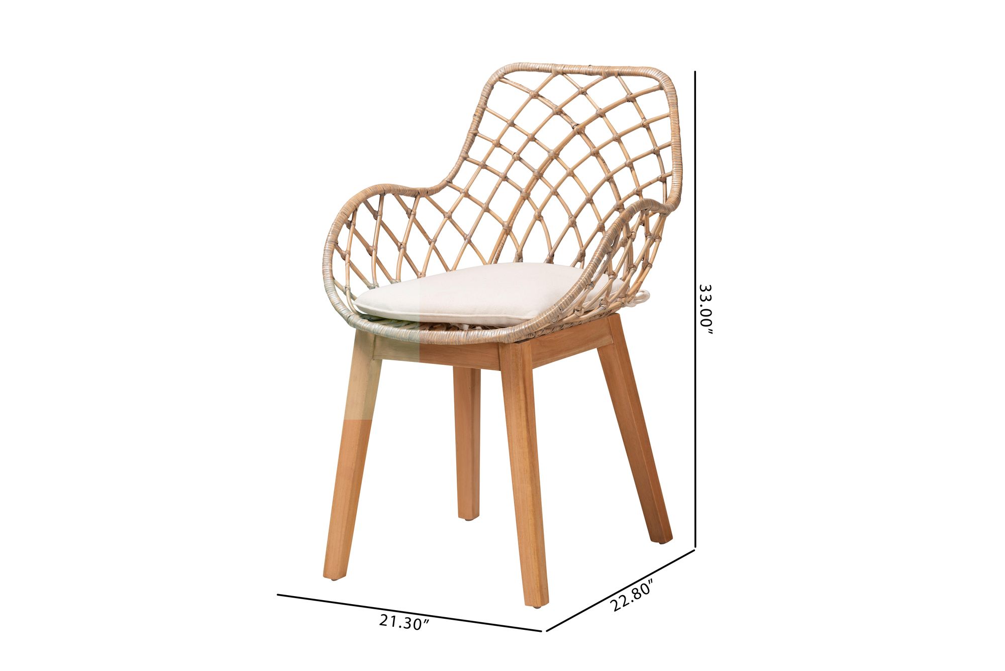 Ballerina Graywash Rattan Brown Wood Dining Chairs Set of 2