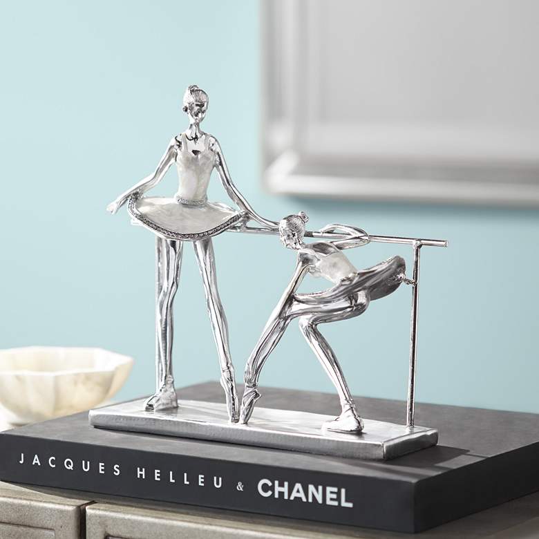 Image 1 Ballerina Practice 11 1/2" High Silver Sculpture