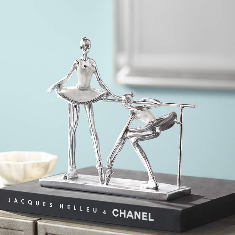 Image 1 Ballerina Practice 11 1/2 inch High Silver Sculpture