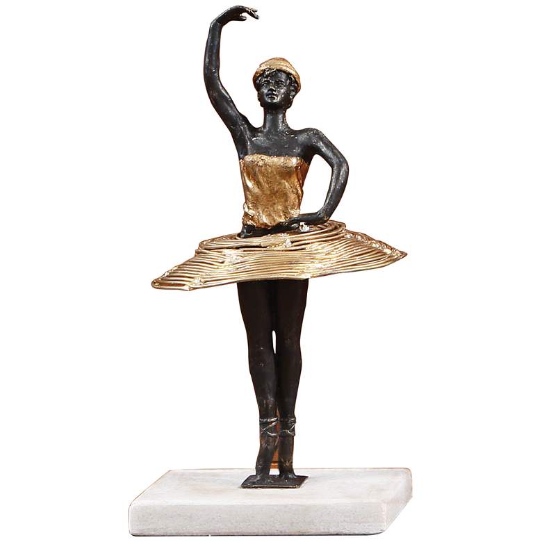 Image 1 Ballet Dancer Pirouette 14 1/4 inch High Bronze and Gold Statue