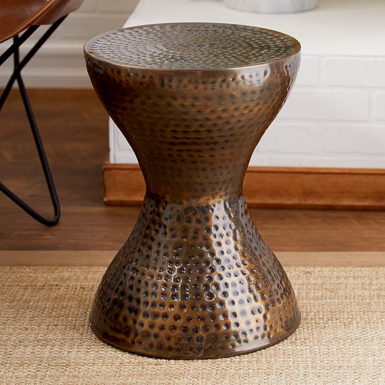 Image 1 Ballister 14 inchW Bronze Hammered Metal Hourglass Accent Table