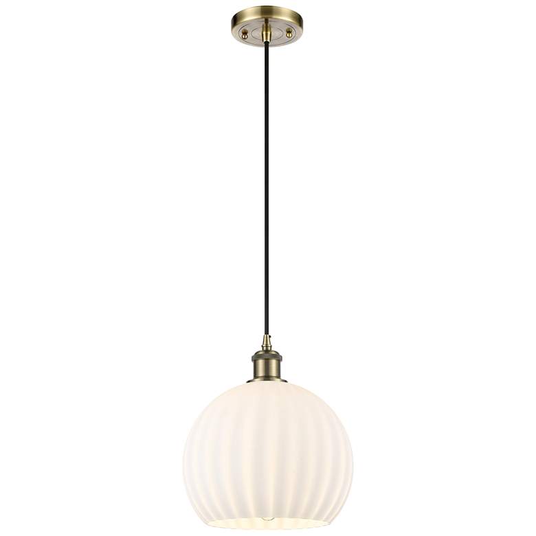 Image 1 Ballston 10" Wide Antique Brass Corded Mini Pendant w/ White Venetian