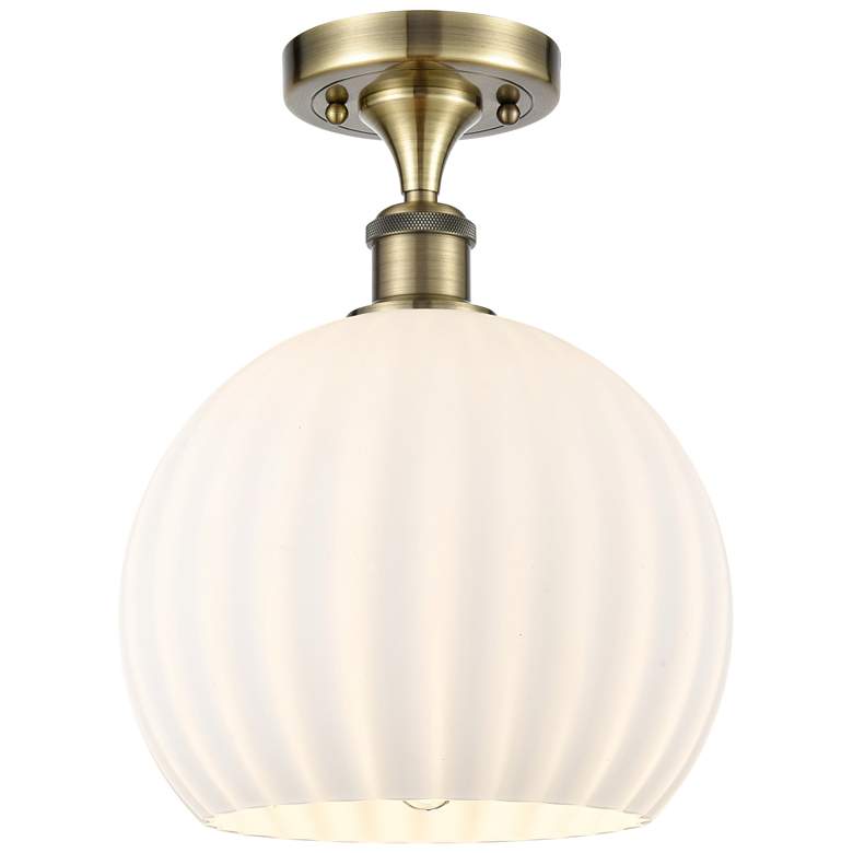Image 1 Ballston 10" Wide Antique Brass Semi-Flush Mount With White Venetian S
