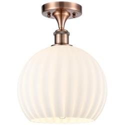 Ballston 10" Wide Antique Copper Semi-Flush Mount With White Venetian