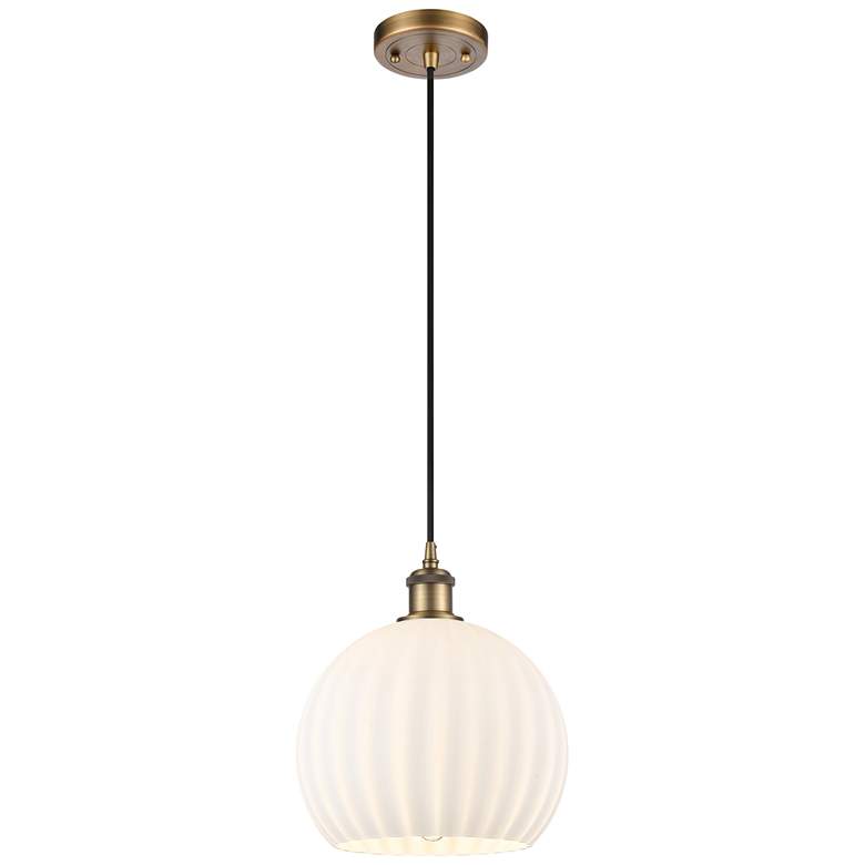 Image 1 Ballston 10" Wide Brushed Brass Corded Mini Pendant w/ White Venetian